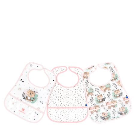 Kikka Boo Eva Terry Bib With Catcher - Savanna Pink - 3 pcs